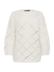 Yours Curve Cream Ladder Stitch Jumper - Image 5 of 5