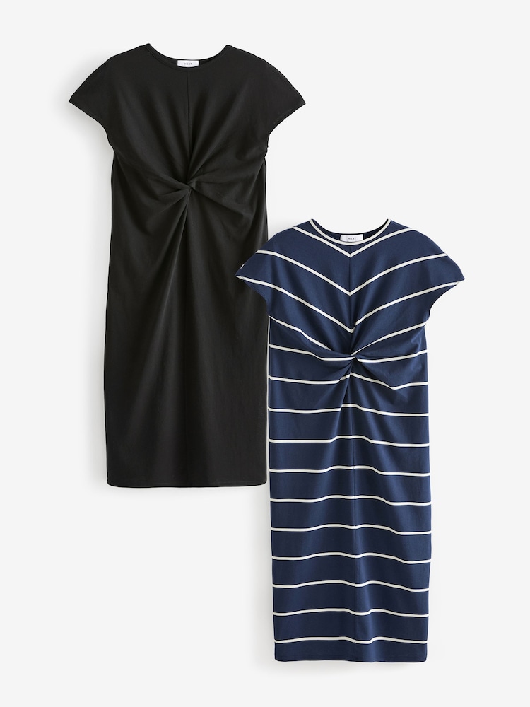 Black/Navy 100% Cotton T-Shirt Dress 2 Pack - Image 1 of 8