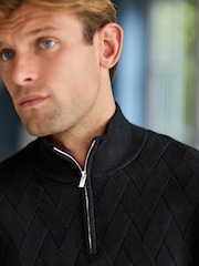Black Regular Fit Soft Touch Premium Quarter Zip Jumper - Image 1 of 9