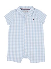 Tommy Hilfiger Baby Blue Gingham Romper Suit - Image 1 of 4