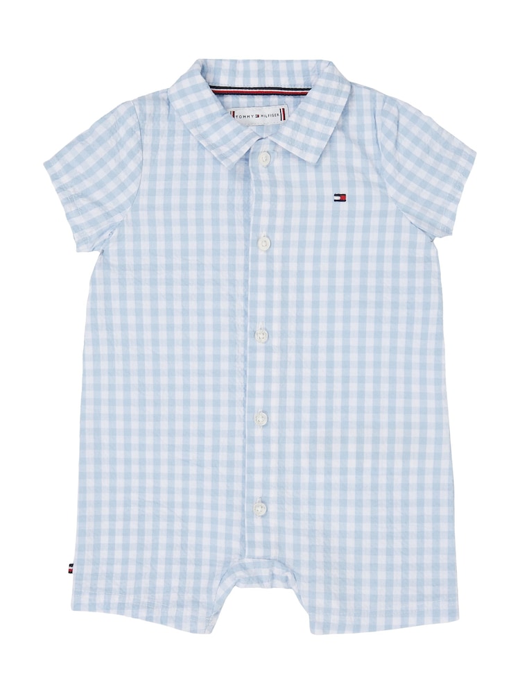Tommy Hilfiger Baby Blue Gingham Romper Suit - Image 1 of 4
