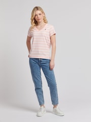 U.S. Polo Assn. Pink Regular Fit Womens Slub Stripe V-Neck 100% Cotton T-Shirt - Image 2 of 8