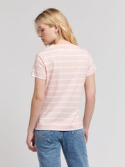 U.S. Polo Assn. Pink Regular Fit Womens Slub Stripe V-Neck 100% Cotton T-Shirt - Image 3 of 8