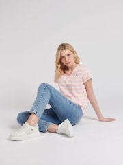 U.S. Polo Assn. Pink Regular Fit Womens Slub Stripe V-Neck 100% Cotton T-Shirt - Image 4 of 8
