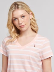 U.S. Polo Assn. Pink Regular Fit Womens Slub Stripe V-Neck 100% Cotton T-Shirt - Image 5 of 8