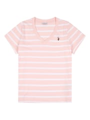U.S. Polo Assn. Pink Regular Fit Womens Slub Stripe V-Neck 100% Cotton T-Shirt - Image 6 of 8