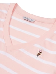 U.S. Polo Assn. Pink Regular Fit Womens Slub Stripe V-Neck 100% Cotton T-Shirt - Image 8 of 8