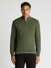 Remus Uomo Green Merino Wool Blend Quarter Zip Jumper - Image 1 of 6