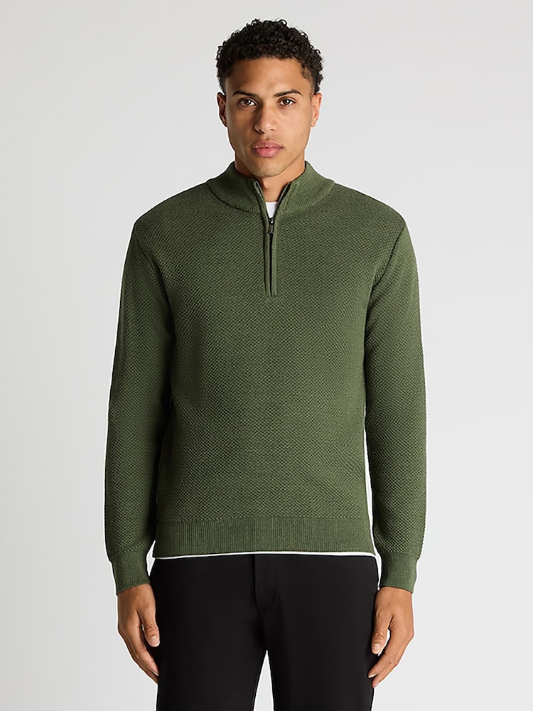 Remus Uomo Green Merino Wool Blend Quarter Zip Jumper - Image 1 of 6