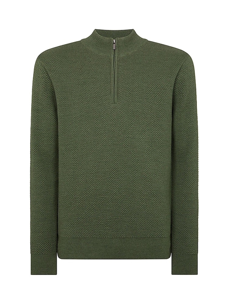 Remus Uomo Green Merino Wool Blend Quarter Zip Jumper - Image 6 of 6