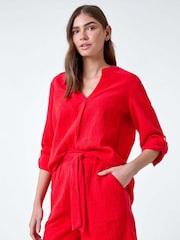 Roman Red Pleat Detail 100% Cotton Top - Image 4 of 5