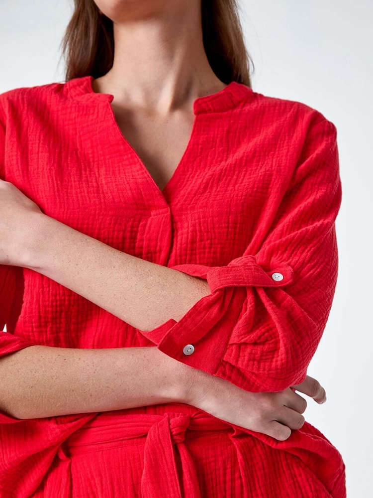 Roman Red Pleat Detail 100% Cotton Top - Image 5 of 5