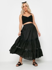 Yours Curve Black Tiered Maxi 100% Cotton Skirt - Image 2 of 5