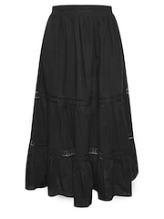 Yours Curve Black Tiered Maxi 100% Cotton Skirt - Image 5 of 5