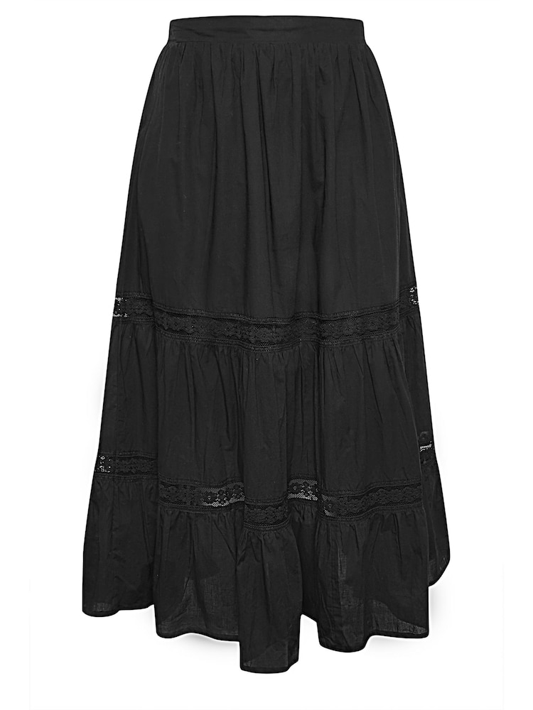 Yours Curve Black Tiered Maxi 100% Cotton Skirt - Image 5 of 5