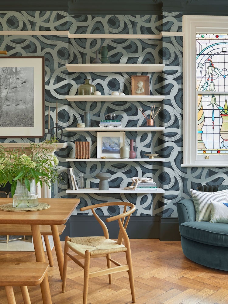 Graham & Brown Blue Ambire Wallpaper Sample - Image 1 of 3