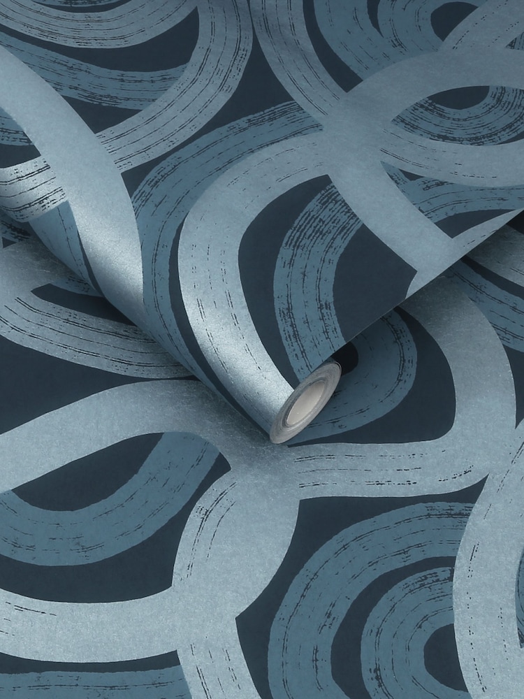 Graham & Brown Blue Ambire Wallpaper Sample - Image 3 of 3