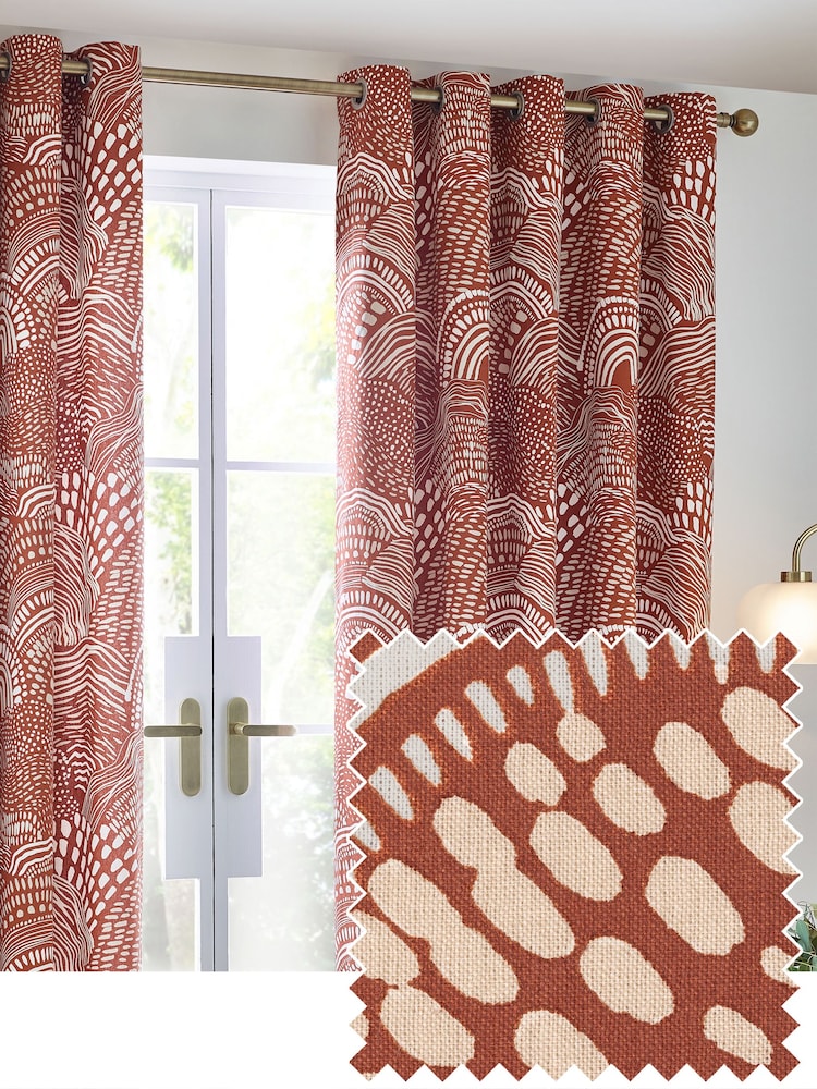 HÖEM Chestnut Nola Abstract Geometric Eyelet 100% Cotton Curtains - Image 1 of 5