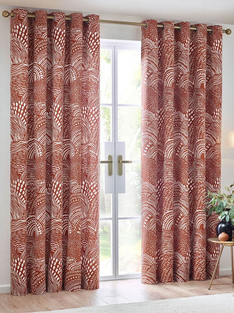 HÖEM Chestnut Nola Abstract Geometric Eyelet 100% Cotton Curtains - Image 2 of 5