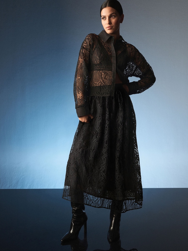 Black Lace Midi Skirt - Image 2 of 3