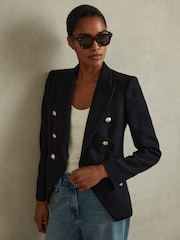 Reiss Navy Tally Tailored Fit Textured Double Breasted Blazer - Image 3 of 6