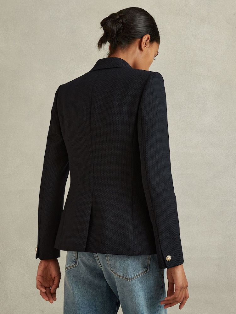 marine - Blazer croisé texturé ajusté Reiss Tally - Image 5 of 6