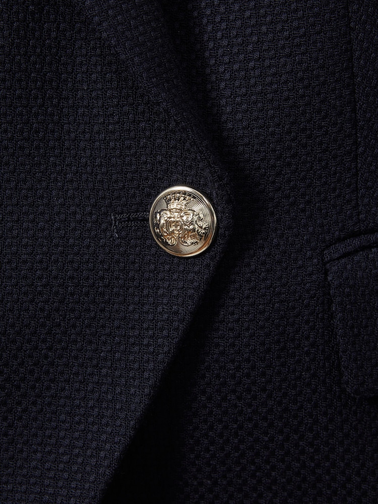 Reiss Navy Tally Tailored Fit Textured Double Breasted Blazer - Image 6 of 6