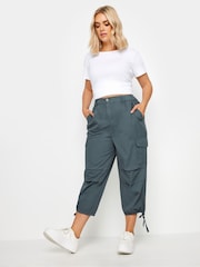 Yours Curve Grey Cargo Cropped 100% Cotton Trousers - Image 2 of 5