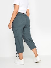 Yours Curve Grey Cargo Cropped 100% Cotton Trousers - Image 3 of 5