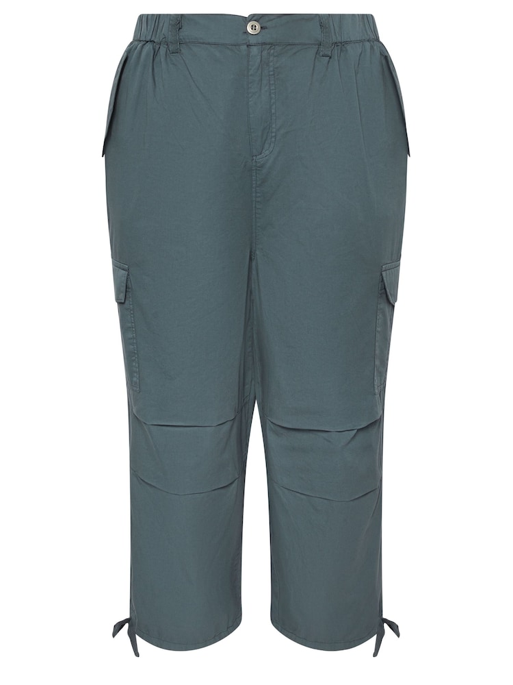 Yours Curve Grey Cargo Cropped 100% Cotton Trousers - Image 5 of 5