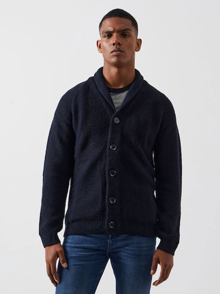French Connection Blue Shawl Compact Stitch Jumper - Image 1 of 4