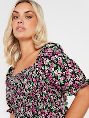 Yours Curve Black & Pink Ditsy Floral Print Shirred Midaxi Dress - Image 5 of 5