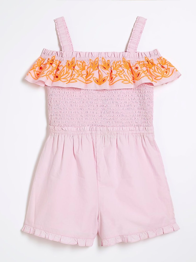 River Island Pink Girls Cutwork Playsuit - Image 1 of 4 River Island Pink Girls Cutwork Playsuit - Image 1 of 4