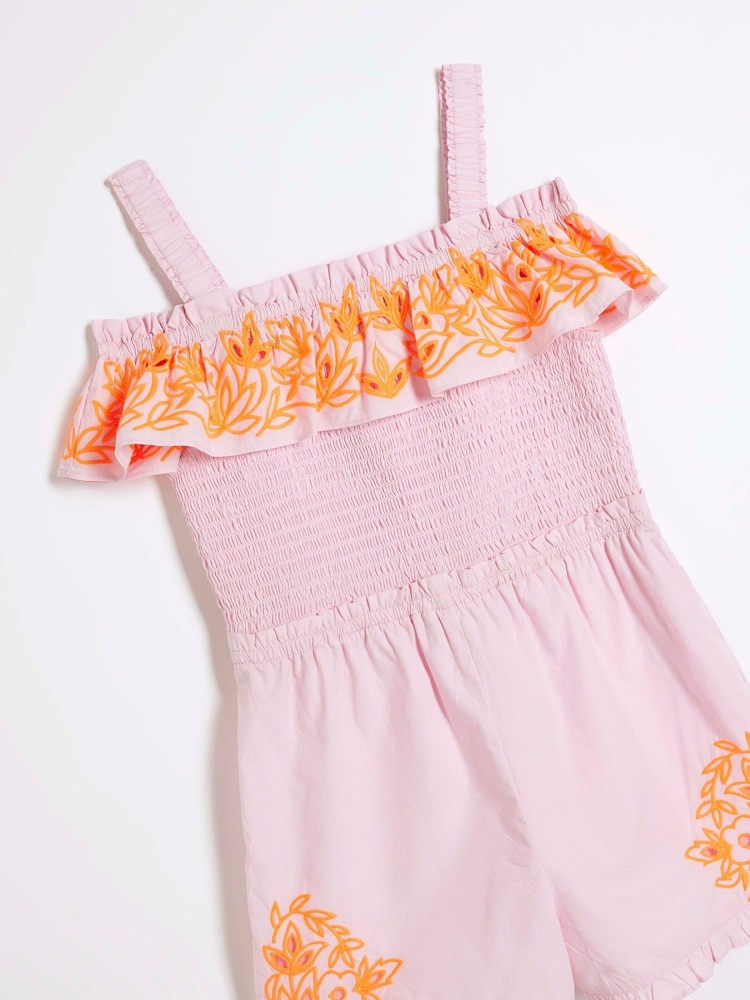 River Island Pink Girls Cutwork Playsuit - Image 2 of 4 River Island Pink Girls Cutwork Playsuit - Image 2 of 4