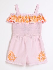 River Island Pink Girls Cutwork Playsuit - Image 3 of 4