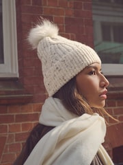Cream Cable Knit Pom Hat - Image 1 of 4
