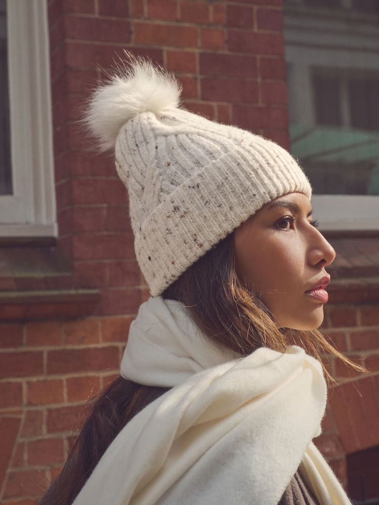 Cream Cable Knit Pom Hat - Image 1 of 4