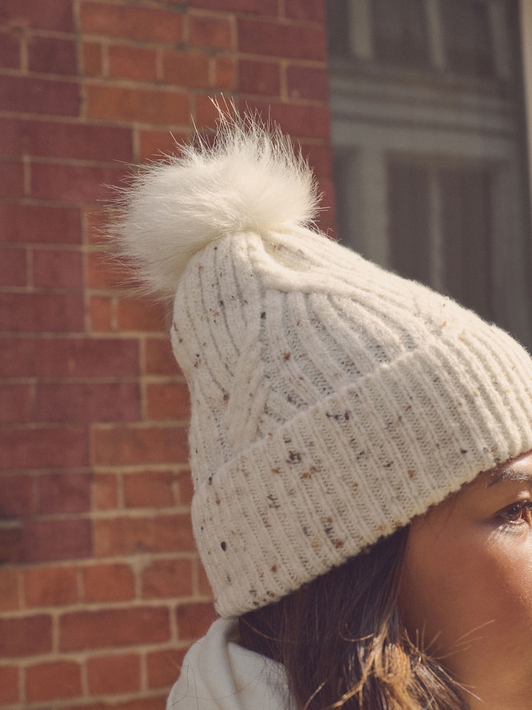 Cream Cable Knit Pom Hat - Image 3 of 4