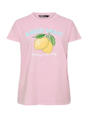 Yours Curve Pink 100% Cotton Amalfi Lemons Placement Print T-Shirt - Image 5 of 5