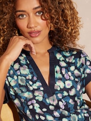 Love & Roses Navy Blue Animal Jersey V Neck Short Sleeve T-Shirt - Image 2 of 4