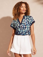 Love & Roses Navy Blue Animal Jersey V Neck Short Sleeve T-Shirt - Image 4 of 4