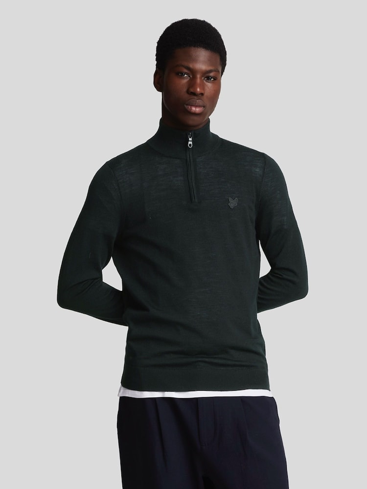 Lyle & Scott Black Tonal Eagle Merino Quarter Zip Jumper - Image 1 of 5