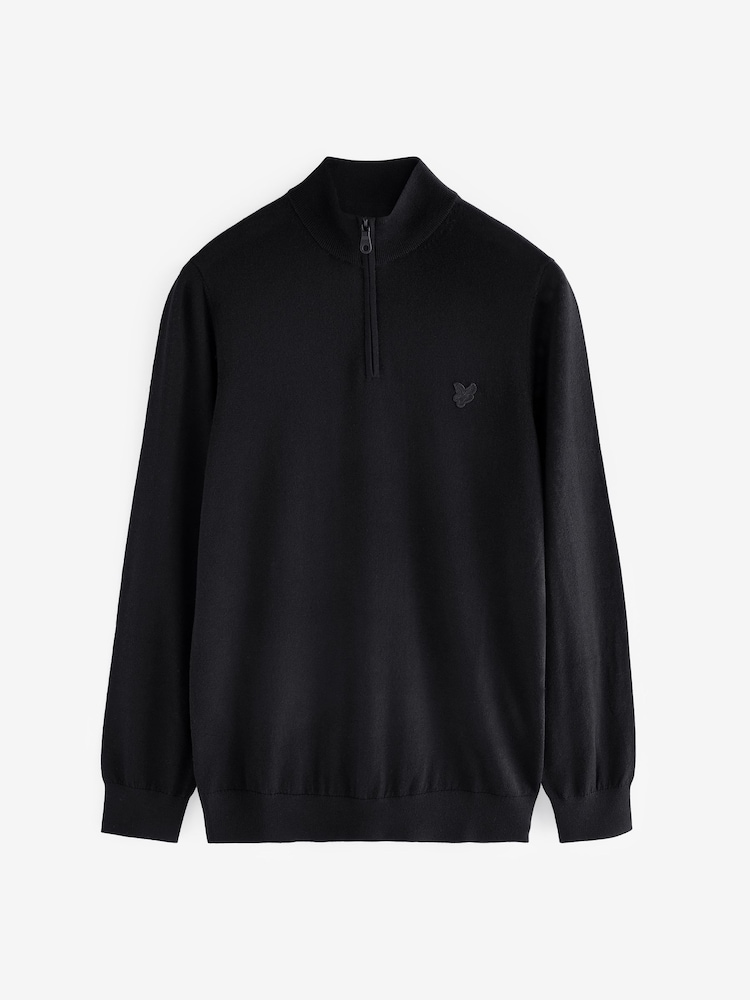 Lyle & Scott Black Tonal Eagle Merino Quarter Zip Jumper - Image 5 of 5