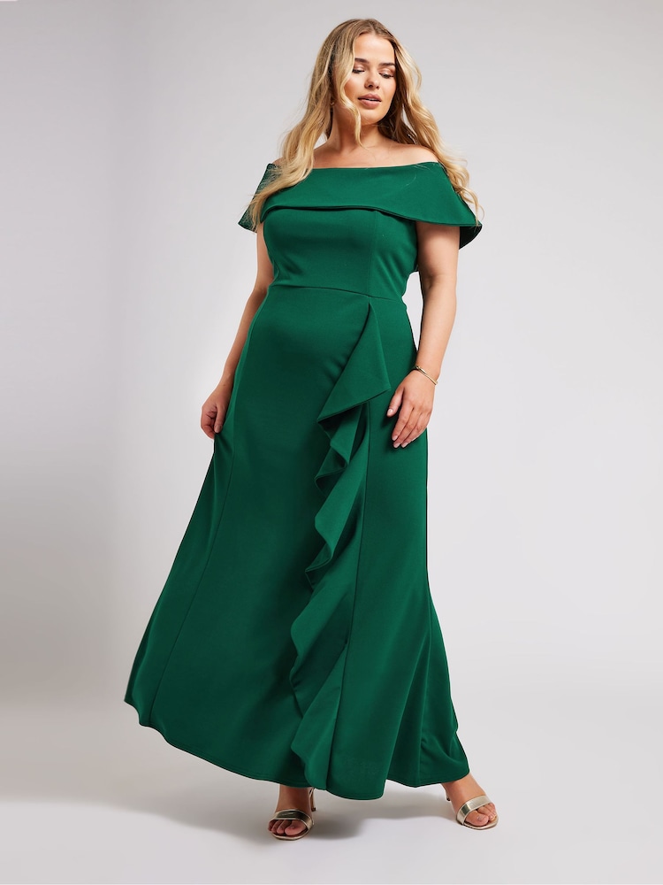 Vestido largo con escote bardot y volante de Yours Curve London - Imagen 1 de 5 Vestido largo con escote bardot y volante de Yours Curve London - Imagen 1 de 5
