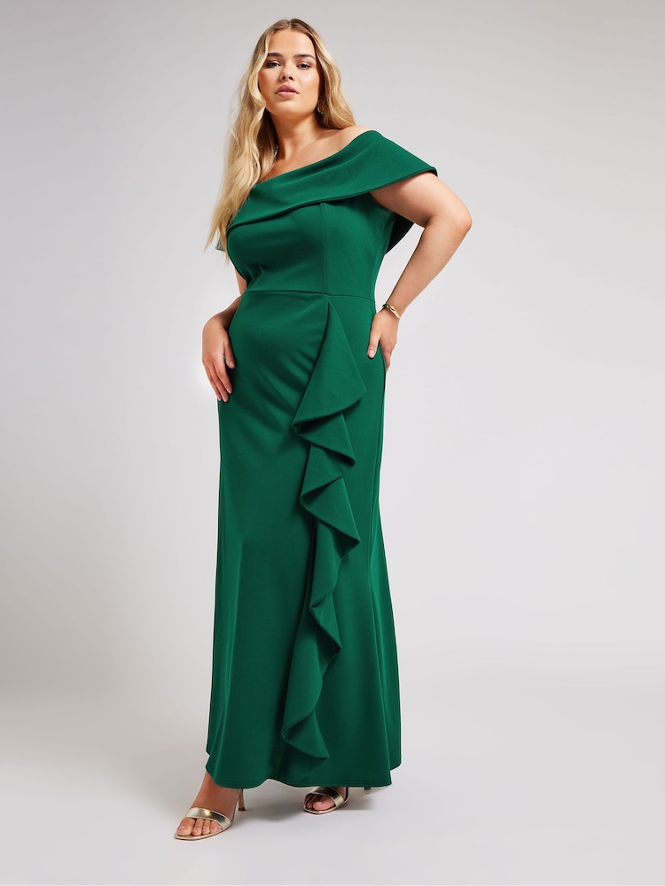 Vestido largo con escote bardot y volante de Yours Curve London - Imagen 2 de 5 Vestido largo con escote bardot y volante de Yours Curve London - Imagen 2 de 5