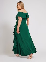 Yours Curve Green London Ruffle Bardot Maxi Dress - Image 3 of 5