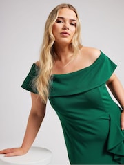 Yours Curve Green London Ruffle Bardot Maxi Dress - Image 4 of 5