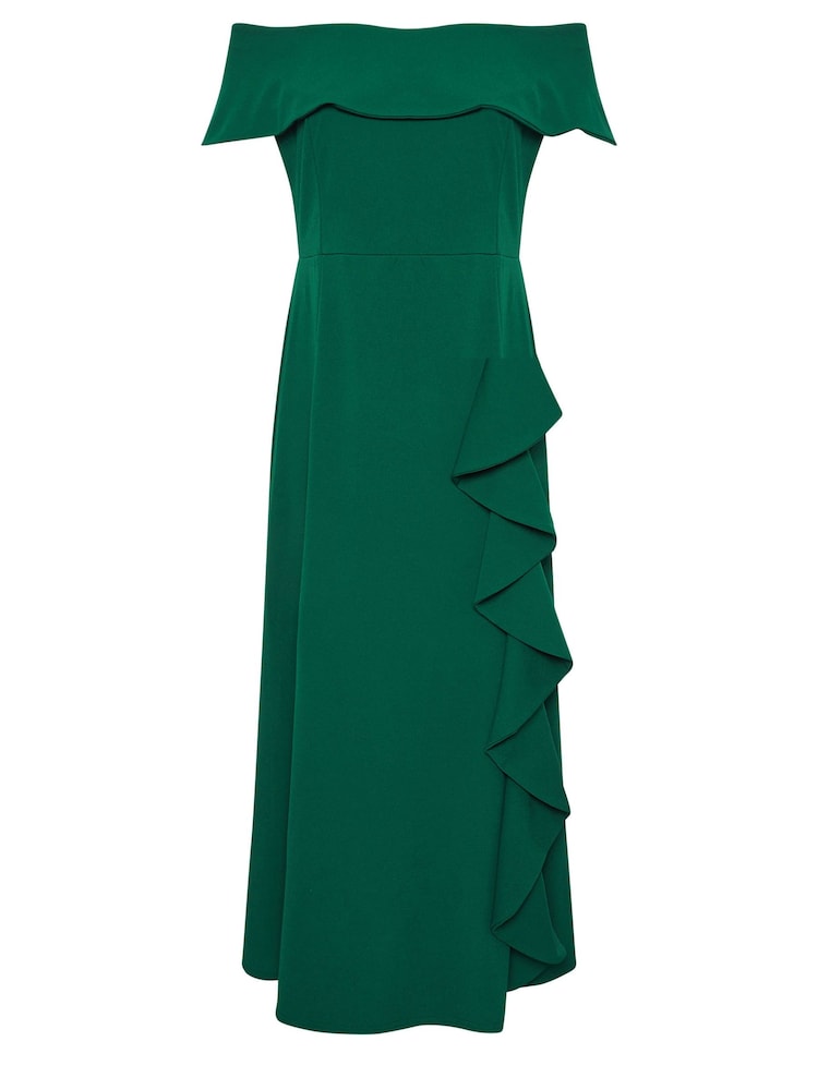 Yours Curve Green London Ruffle Bardot Maxi Dress - Image 5 of 5