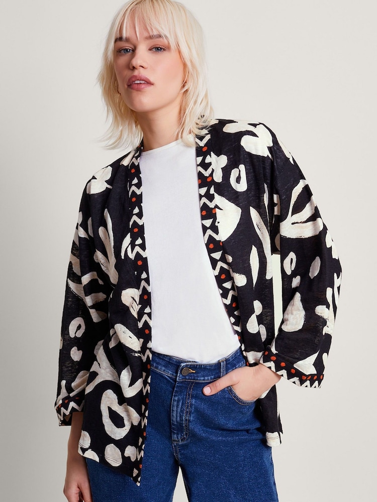 Monsoon Black Print Rosa Linen Cover-Up - Image 1 of 5 Monsoon Black Print Rosa Linen Cover-Up - Image 1 of 5