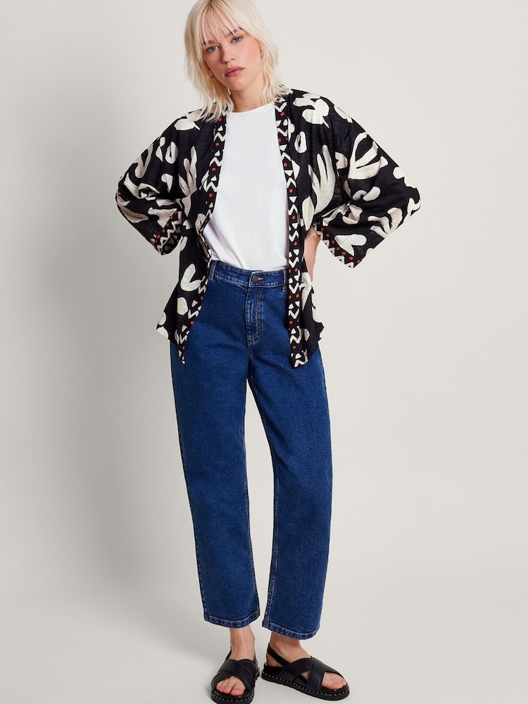 Monsoon Black Print Rosa Linen Cover-Up - Image 2 of 5 Monsoon Black Print Rosa Linen Cover-Up - Image 2 of 5